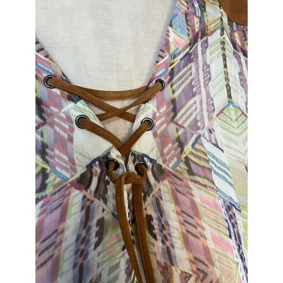 AS By DF Caravan Tunic Gypsy Tie Front Short Sleeve Dress Sz M - Picture 4 of 6